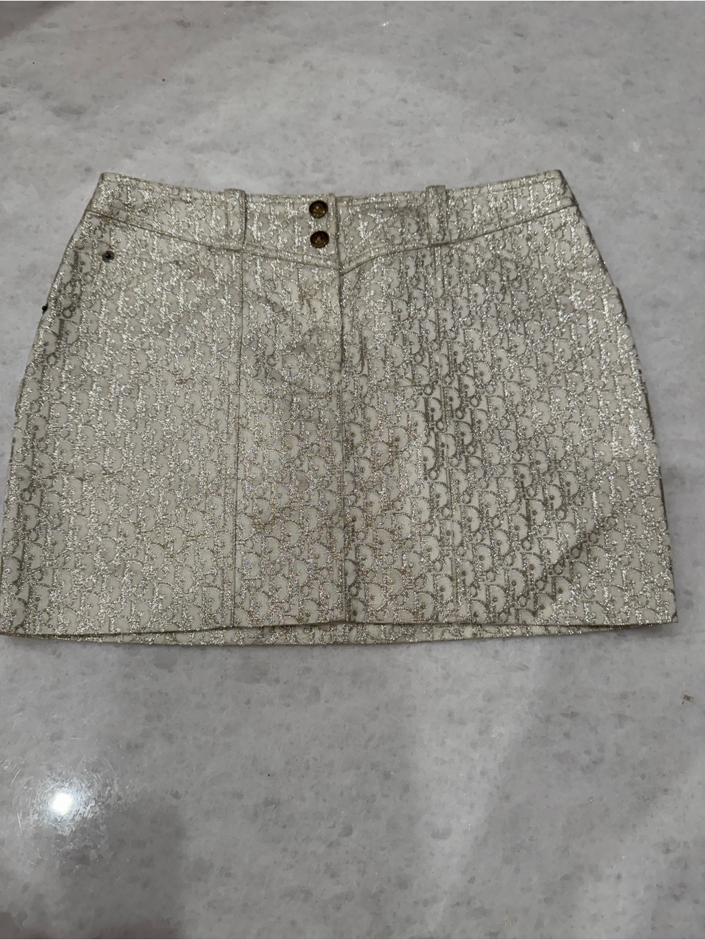 Dior Cream Metallic Monogram Mini Skirt